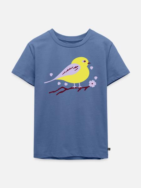 Vogel und Kirschblüten - Kinder Premium Bio T-Shirt - Taubenblau