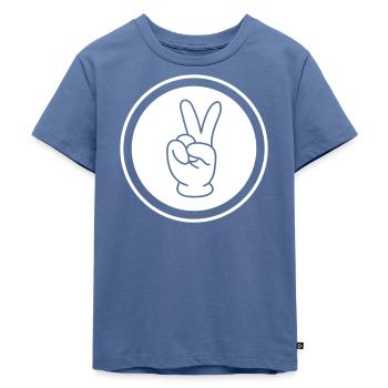Peace Hand Comic - Kinder Premium Bio T-Shirt - Taubenblau - Vorne - Mikhail (115cm)
