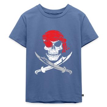 Pirat - Kinder Premium Bio T-Shirt - Taubenblau - Vorne - Mikhail (115cm)