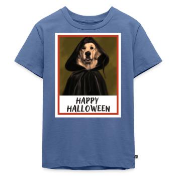 Golden Retriever trägt Graf Dracula's. - Kinder Premium Bio T-Shirt - Taubenblau - Vorne - Mikhail (115cm)