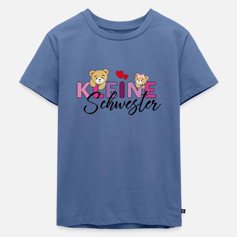 Kleine Schwester Teddy - Kinder Premium Bio T-Shirt - Taubenblau