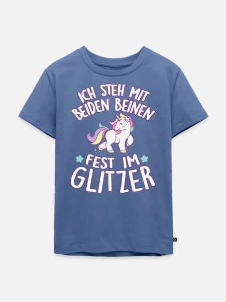 Einhorn: steh mit beiden Beinen fest im Glitzer - Kinder Premium Bio T-Shirt - Taubenblau