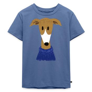 Windhund in blauem Pulli - Kinder Premium Bio T-Shirt - Taubenblau - Vorne - Mikhail (115cm)