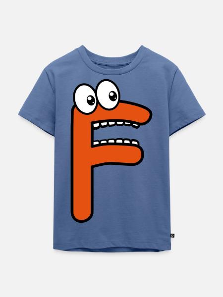F - letter F with eyes 👀 - Kids Premium Organic T-Shirt - stone blue
