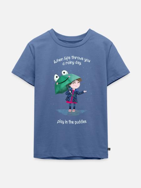 Mädchen mit Regenschirm - Kinder Premium Bio T-Shirt - Taubenblau