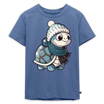 Niedliche Schildkröte mit Schal und Pudelmütze. - Kinder Premium Bio T-Shirt - Taubenblau - Vorne - Mikhail (115cm)