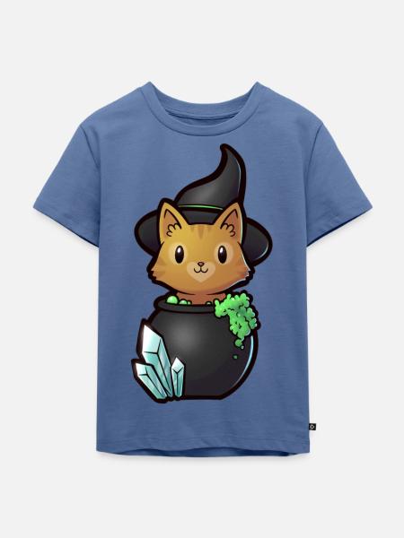 Witch cat - Kids Premium Organic T-Shirt - stone blue