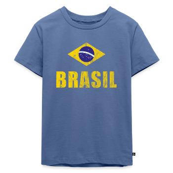 Brasilien Fussball T-Shirt Trikot Fanshirt Fans - Kinder Premium Bio T-Shirt - Taubenblau - Vorne - Mikhail (115cm)