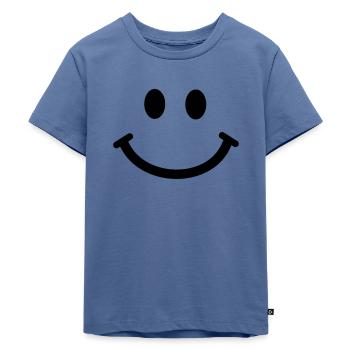 Glücklicher Smiley - Kinder Premium Bio T-Shirt - Taubenblau - Vorne - Mikhail (115cm)