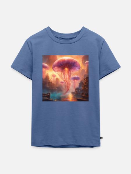 Leuchtende Qualle - Kinder Premium Bio T-Shirt - Taubenblau