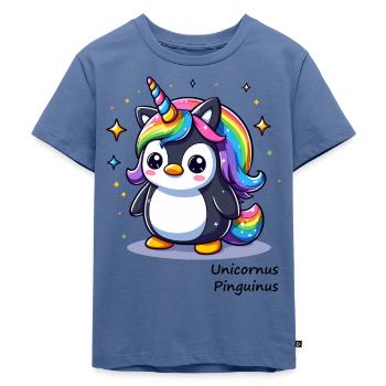 Pinguin Einhorn - Unicornus Pinguinus - Kinder Premium Bio T-Shirt - Taubenblau - Vorne - Mikhail (115cm)