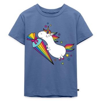 Einhorn Einschulung Schulkind Schule Zuckertüte - Kinder Premium Bio T-Shirt - Taubenblau - Vorne - Mikhail (115cm)