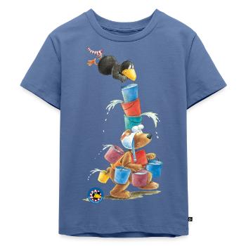 Der kleine Rabe Socke mit Eddi Wassereimer - Kinder Premium Bio T-Shirt - Taubenblau - Vorne - Mikhail (115cm)
