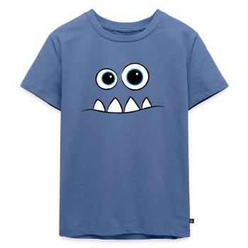 Monster Face - Kinder Premium Bio T-Shirt - Taubenblau - Vorne - Mikhail (115cm)