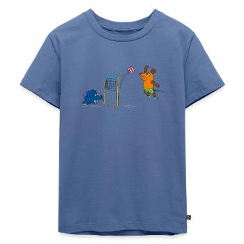 Maus und Elefant spielen Volleyball - Kinder Premium Bio T-Shirt - Taubenblau - Vorne - Mikhail (115cm)