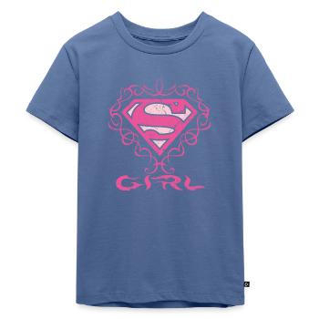 Superman S-Shield Girl pink floral - Kinder Premium Bio T-Shirt - Taubenblau - Vorne - Mikhail (115cm)