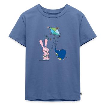 Elefant und Hase Drachensteigen - Kinder Premium Bio T-Shirt - Taubenblau - Vorne - Mikhail (115cm)