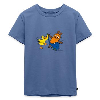 Maus, Elefant und Ente High-Five - Kinder Premium Bio T-Shirt - Taubenblau - Vorne - Mikhail (115cm)