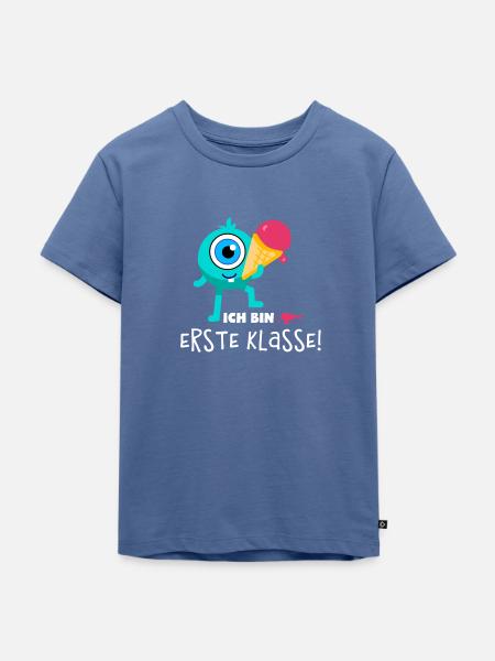 Schulstart Monster Erdbeer - Kinder Premium Bio T-Shirt - Taubenblau
