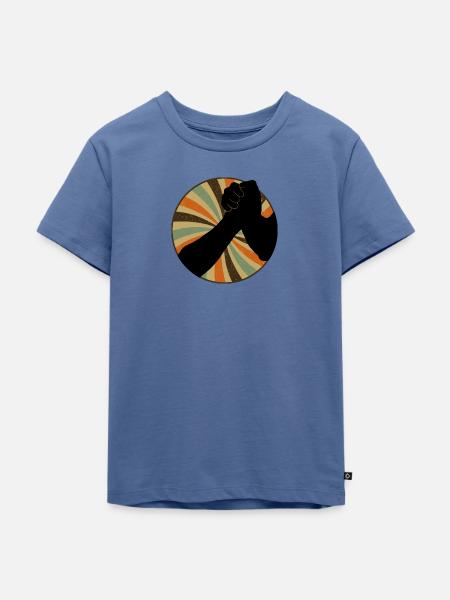 Starker Mann Armdrücken Muskeln - Kinder Premium Bio T-Shirt - Taubenblau