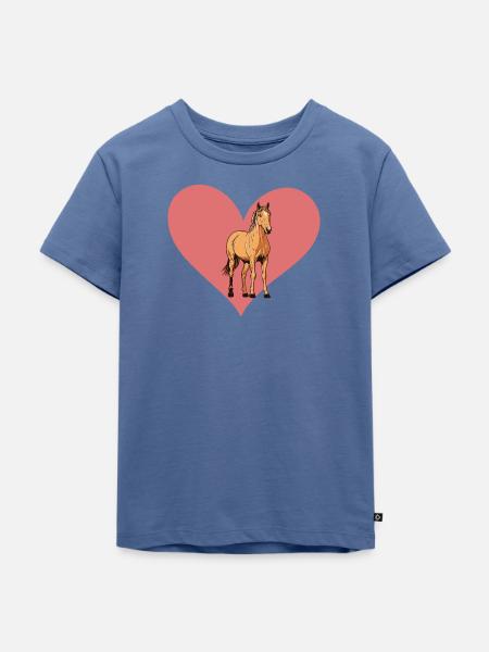 Pferd Ross - Kinder Premium Bio T-Shirt - Taubenblau