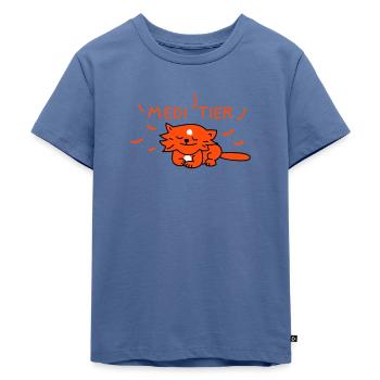 meditating cat - Kids Premium Organic T-Shirt - stone blue - Front - Mikhail (115cm)
