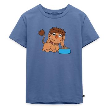 Moppi Hund mit blauen Napf - Kinder Premium Bio T-Shirt - Taubenblau - Vorne - Mikhail (115cm)
