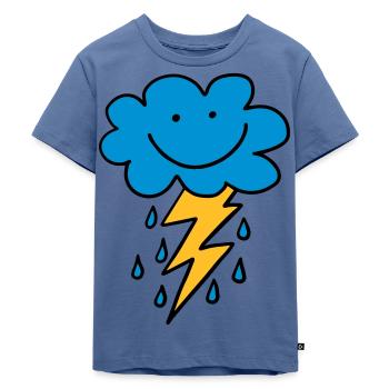 Lustige Wolke mit Blitz, Regentropfen, komisch, Emoji - Kinder Premium Bio T-Shirt - Taubenblau - Vorne - Mikhail (115cm)