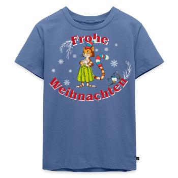 Pettersson & Findus Design Frohe Weihnachten - Kinder Premium Bio T-Shirt - Taubenblau - Vorne - Mikhail (115cm)