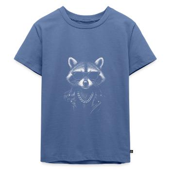 Cooler Waschbär Mit Sonnenbrille Und Lederjacke - Kinder Premium Bio T-Shirt - Taubenblau - Vorne - Mikhail (115cm)