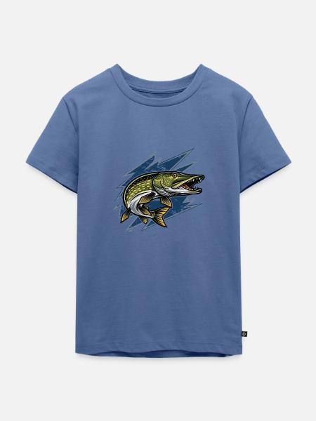 Hecht Esox Lucius Angeln - Kinder Premium Bio T-Shirt - Taubenblau