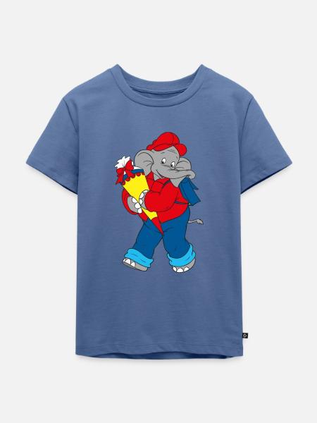 Benjamin Blümchen mit Schultüte - Kinder Premium Bio T-Shirt - Taubenblau