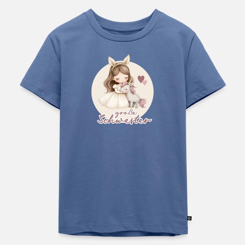 Grosse Schwester Maedchen Einhorn - Kinder Premium Bio T-Shirt - Taubenblau