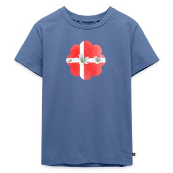 Dänemark Fahne mit Blumen Denmark - Kinder Premium Bio T-Shirt - Taubenblau - Vorne - Mikhail (115cm)