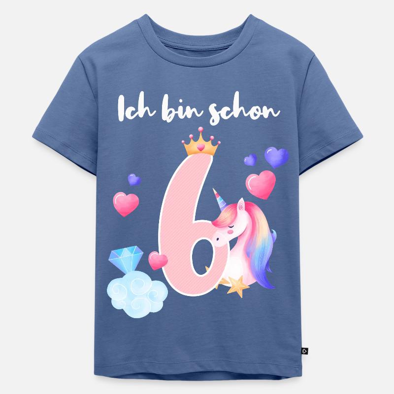6. Geburtstag Mädchen Einhorn Prinzessin Geschenk - Kinder Premium Bio T-Shirt - Taubenblau