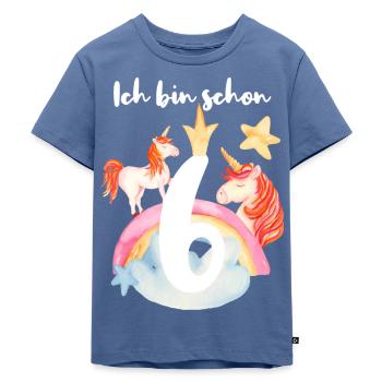 6. Geburtstag Mädchen Kind Geschenk Einhorn - Kinder Premium Bio T-Shirt - Taubenblau - Vorne - Mikhail (115cm)