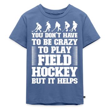 Verrücktes Feldhockey-Mädchen - Kinder Premium Bio T-Shirt - Taubenblau - Vorne - Mikhail (115cm)