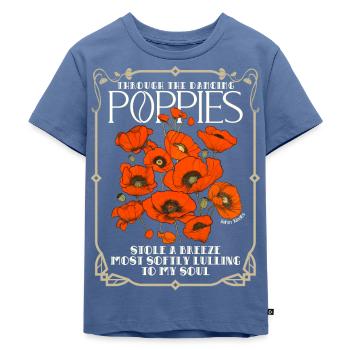 Mohnblumen im Art-déco-Stil mit Keats' Zitat - Kinder Premium Bio T-Shirt - Taubenblau - Vorne - Mikhail (115cm)