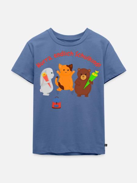 Hurra, endlich Schulkind! - Kinder Premium Bio T-Shirt - Taubenblau