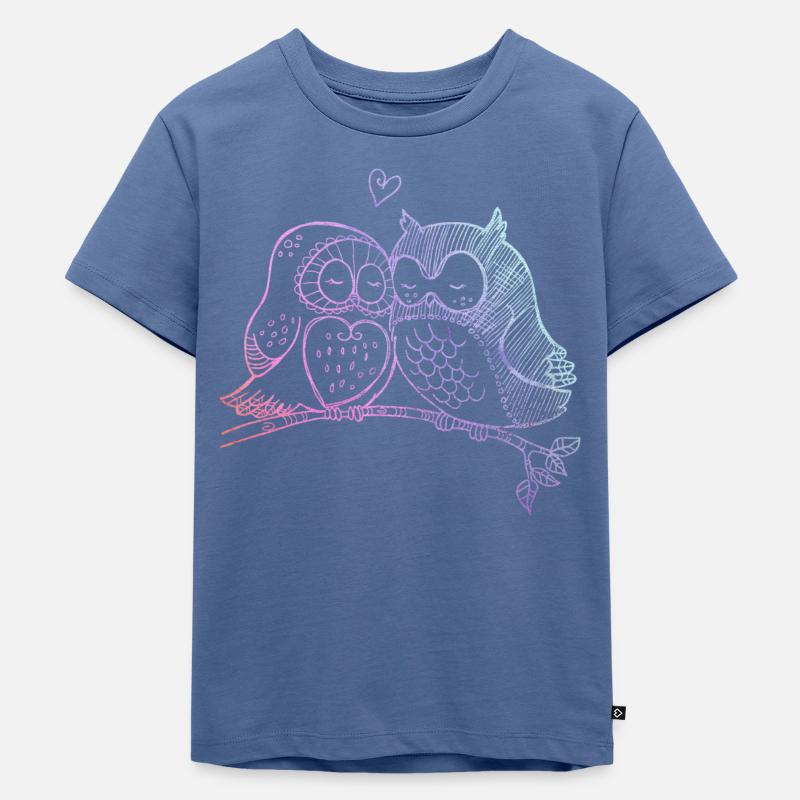 Verliebte Eulen - Kinder Premium Bio T-Shirt - Taubenblau