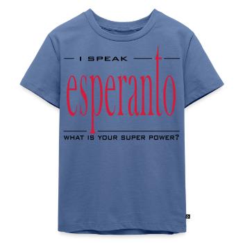 Super Power Esperanto - Kinder Premium Bio T-Shirt - Taubenblau - Vorne - Mikhail (115cm)