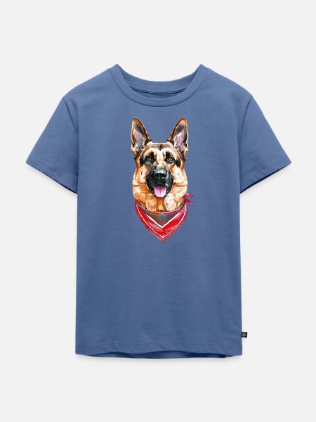 Deutscher Schäferhund mit Bandana - Kinder Premium Bio T-Shirt - Taubenblau
