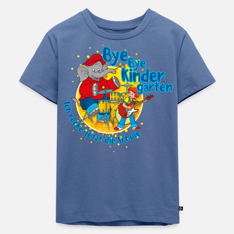 Benjamin Blümchen Bye Bye Kindergarten - Kinder Premium Bio T-Shirt - Taubenblau