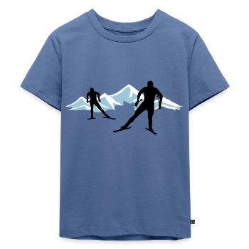Langläufer und Berge, Langlauf - Kinder Premium Bio T-Shirt - Taubenblau - Vorne - Mikhail (115cm)