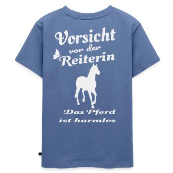 Beware of the rider the horse is harmless - Kids Premium Organic T-Shirt - stone blue - Back - Mikhail (115cm)