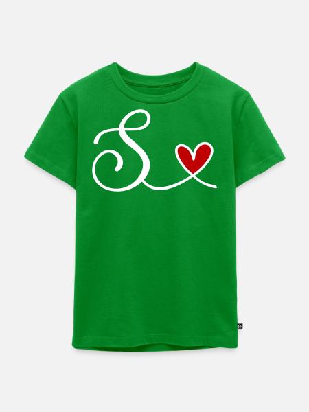 S Initiale mit Herz - Kinder Premium Bio T-Shirt - Grün