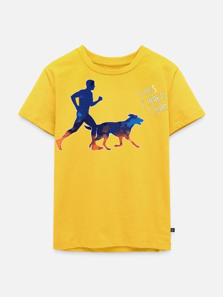 Canicross Läufer Und Hund Team - Kinder Premium Bio T-Shirt - Sonnengelb
