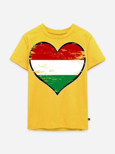 Ungarn Herzflagge used - Kinder Premium Bio T-Shirt - Sonnengelb