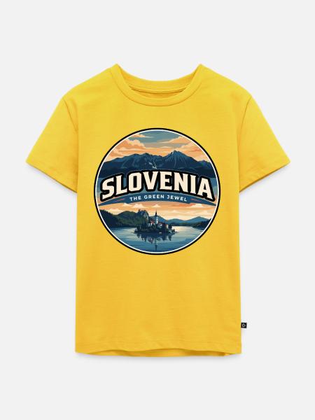 Retro-Slowenien-Lake Bled-Abzeichen - Kinder Premium Bio T-Shirt - Sonnengelb