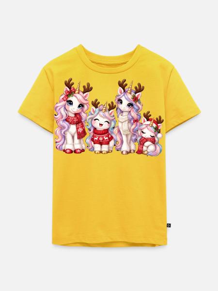 Weihnachts-Einhörner mit Rentiergeweih - Kinder Premium Bio T-Shirt - Sonnengelb